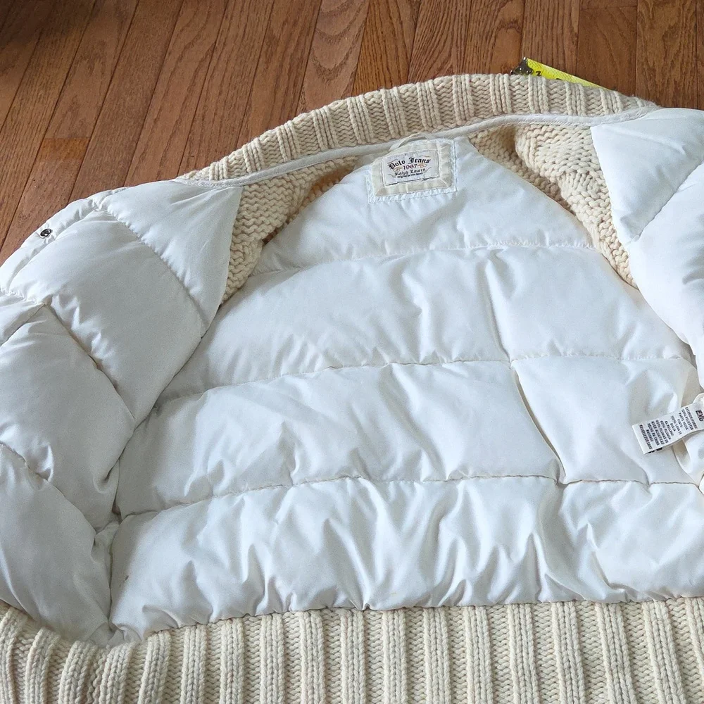 Polo Ralph Lauren Mixed Media Puffer Jacket Cable Knit Cream XL